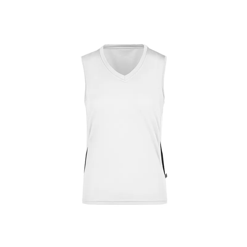 Débardeur femme de course col V, bicolore, léger et respirant en polyester, 140 g/m²