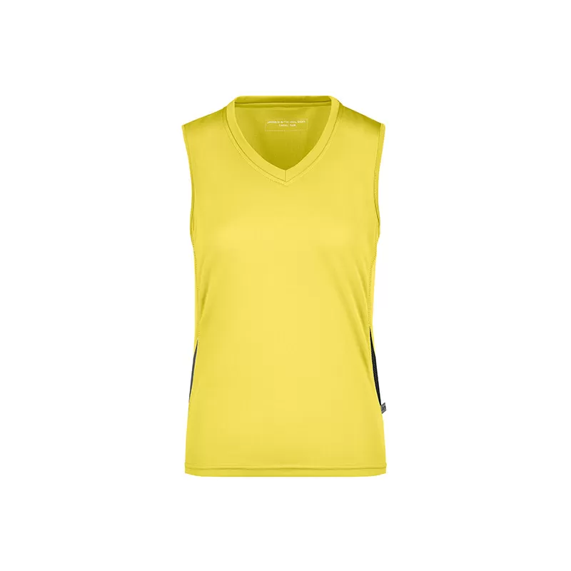 Débardeur femme de course col V, bicolore, léger et respirant en polyester, 140 g/m²