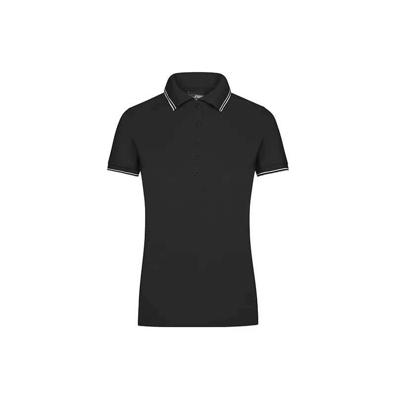 Polo femme fashion stretch en coton, col et manches à rayures, 190 g/m²