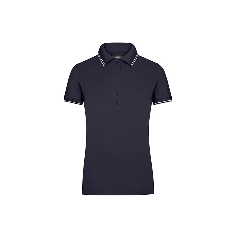 Polo femme fashion stretch en coton, col et manches à rayures, 190 g/m²