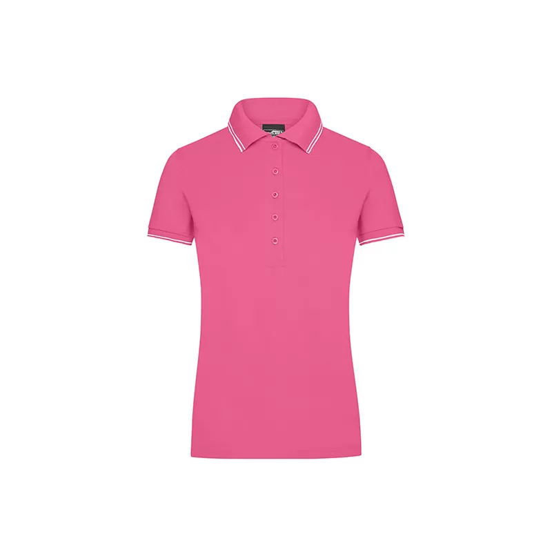 Polo femme fashion stretch en coton, col et manches à rayures, 190 g/m²