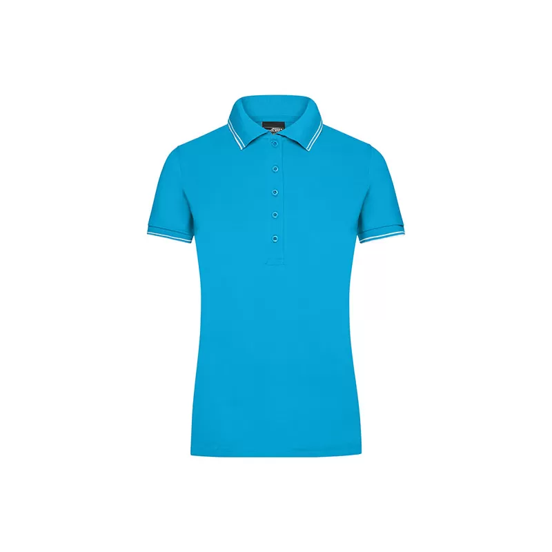 Polo femme fashion stretch en coton, col et manches à rayures, 190 g/m²