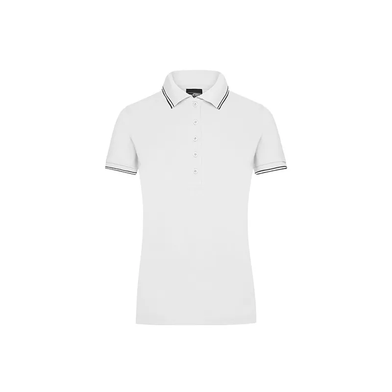 Polo femme fashion stretch en coton, col et manches à rayures, 190 g/m²