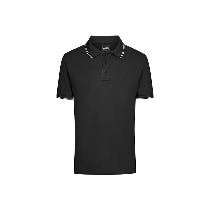 Polo homme fashion stretch en coton, col et manches à rayures, 190 g/m²