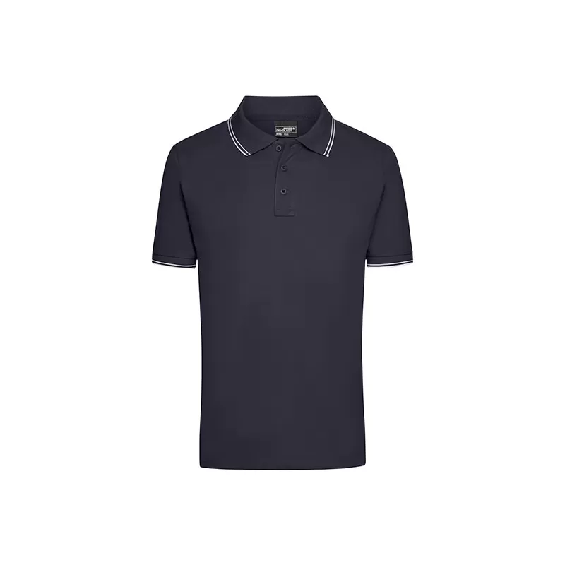 Polo homme fashion stretch en coton, col et manches à rayures, 190 g/m²