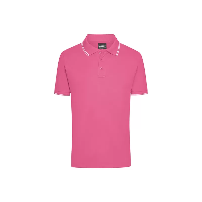 Polo homme fashion stretch en coton, col et manches à rayures, 190 g/m²