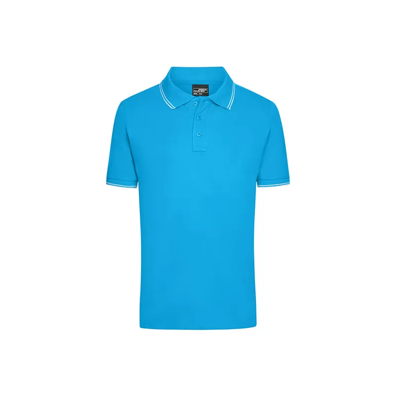 Polo homme fashion stretch en coton, col et manches à rayures, 190 g/m²