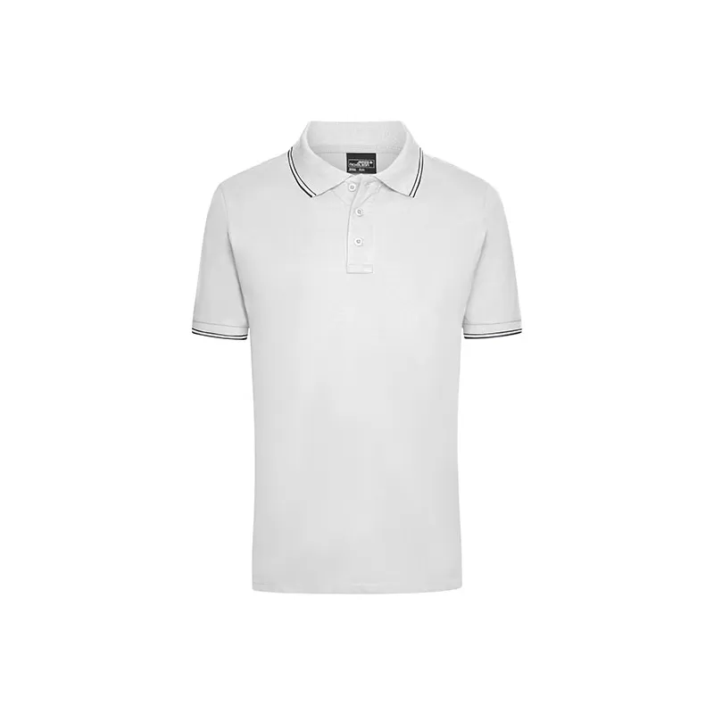 Polo homme fashion stretch en coton, col et manches à rayures, 190 g/m²