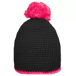 Bonnet Pompon Hat rayé contrasté acrylique doublé polaire hiver sport tendance