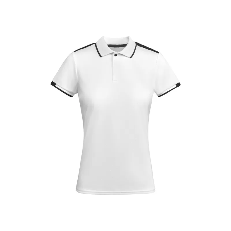 Polo technique femme bicolore manches courtes en polyester recyclé antibactérien, 140 g/m²
