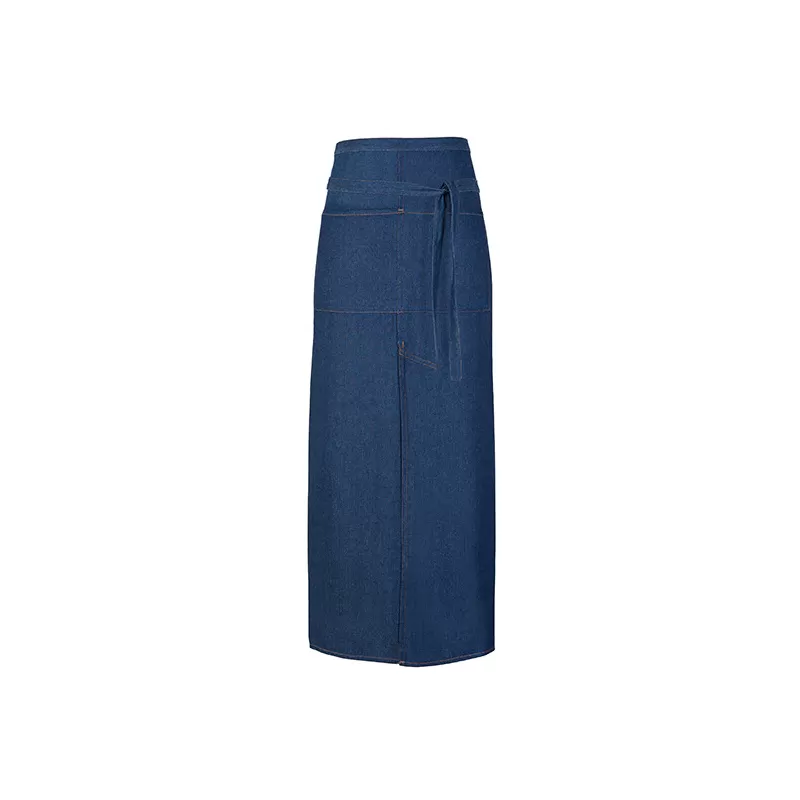Tablier de bistro en jean avec fente confortable et poche avant, 300 g/m²