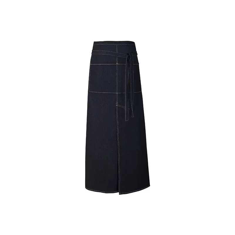 Tablier de bistro en jean avec fente confortable et poche avant, 300 g/m²