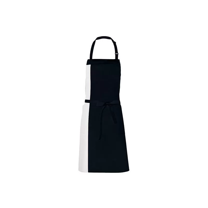 Tablier de cuisine bicolore à bavette avec deux poches latérales, 200 g/m²