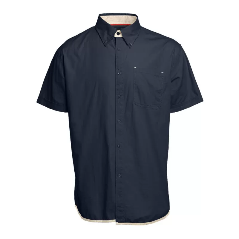 Chemise en coton manches courtes, poche poitrine, intérieur col contrasté, 130 g/m²