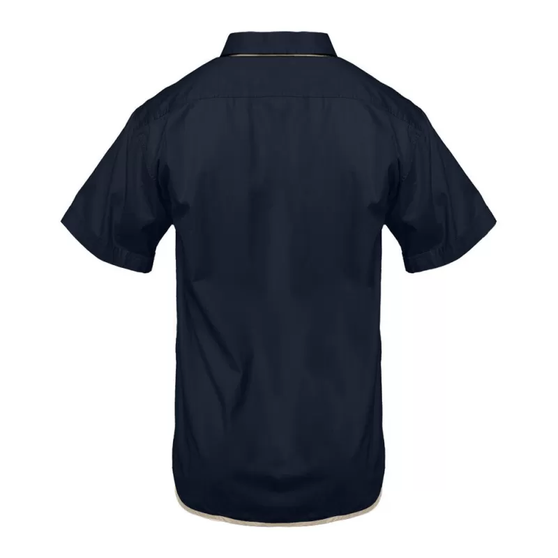 Chemise en coton manches courtes, poche poitrine, intérieur col contrasté, 130 g/m²