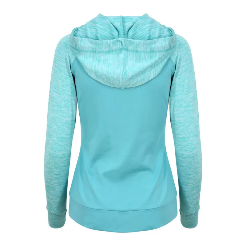 Sweat femme zippé à capuche, manches raglan et contrastées, séchage rapide, 240 g/m²