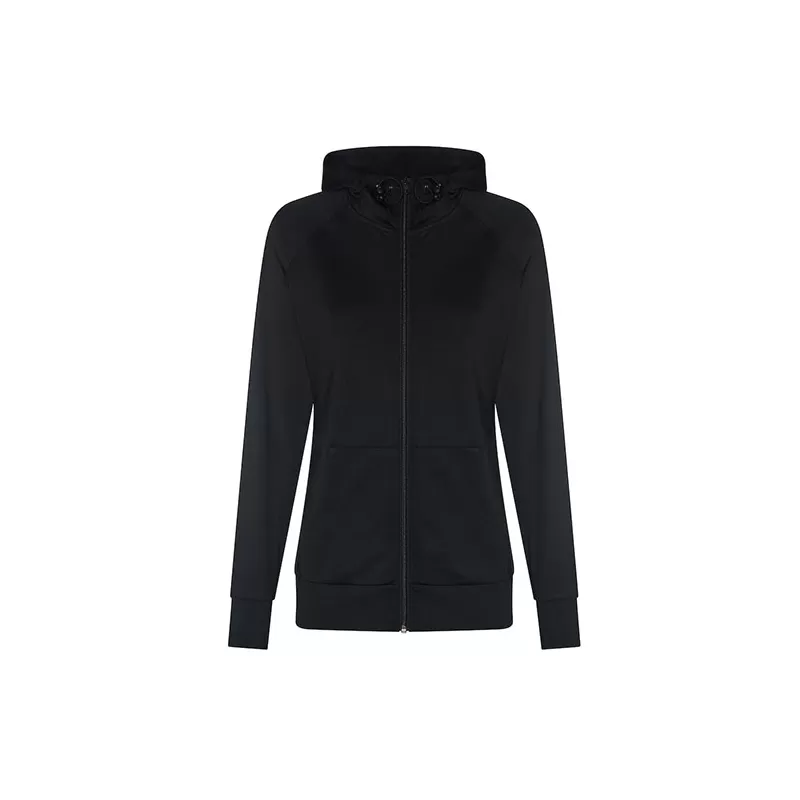 Sweat femme zippé à capuche, manches raglan et contrastées, séchage rapide, 240 g/m²