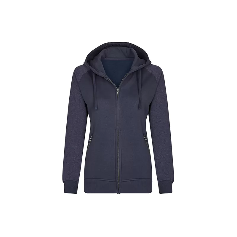 Sweat-shirt femme zippé à capuche manches raglan en coton ringspun, 300 g/m²