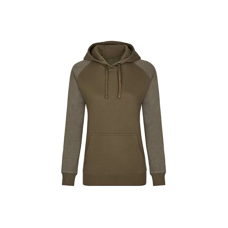 Sweat-shirt femme à capuche manches raglan en coton ringspun, 300 g/m²