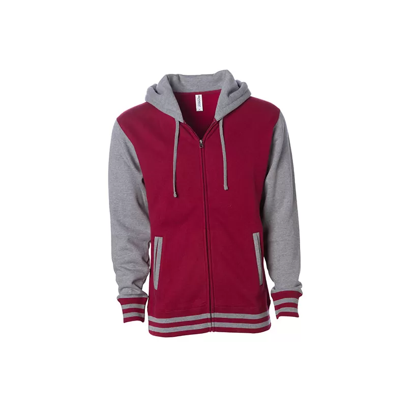 Sweat universitaire à capuche épais zippé YKK, capuche en polaire, coupe ajustée, 330 g/m²