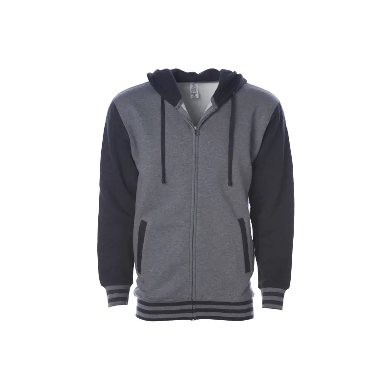 Sweat universitaire à capuche épais zippé YKK, capuche en polaire, coupe ajustée, 330 g/m²