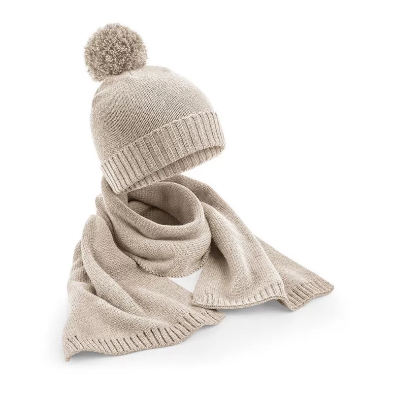 Kit bonnet et écharpe toucher doux non doublé, pompon ton sur ton