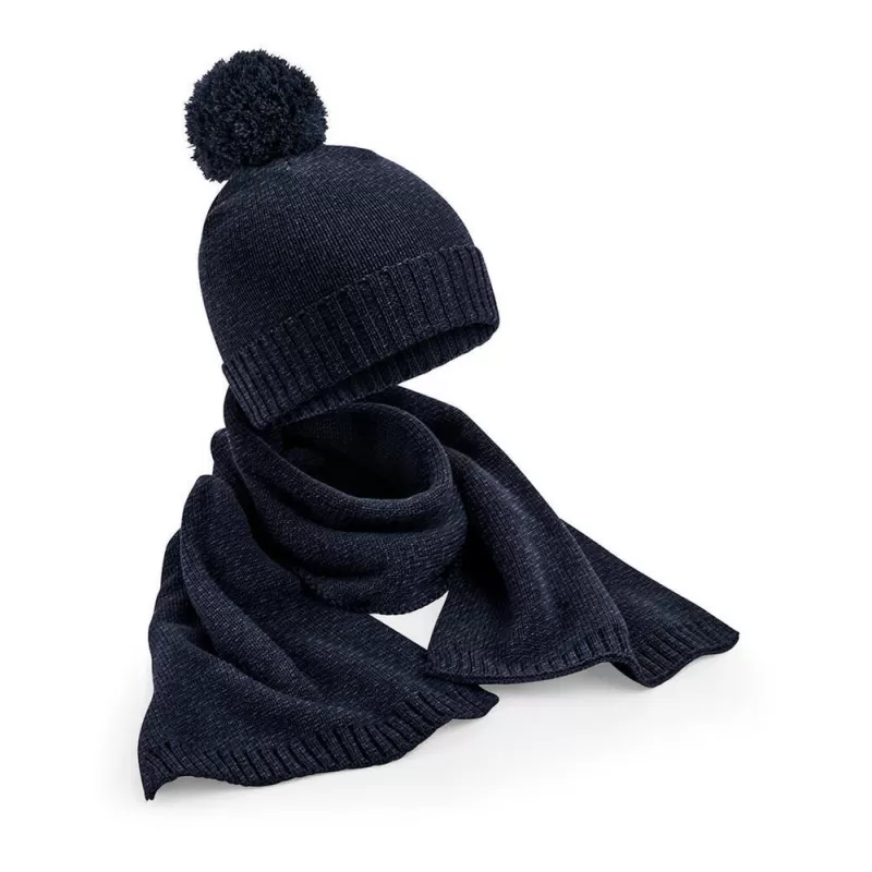 Kit bonnet et écharpe toucher doux non doublé, pompon ton sur ton