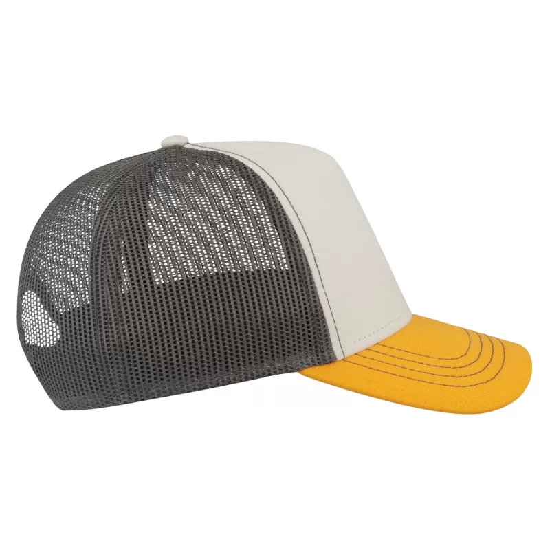 Casquette Rapper 5 panneaux en coton canvas, visière préformée, dos filet, 260 g/m²