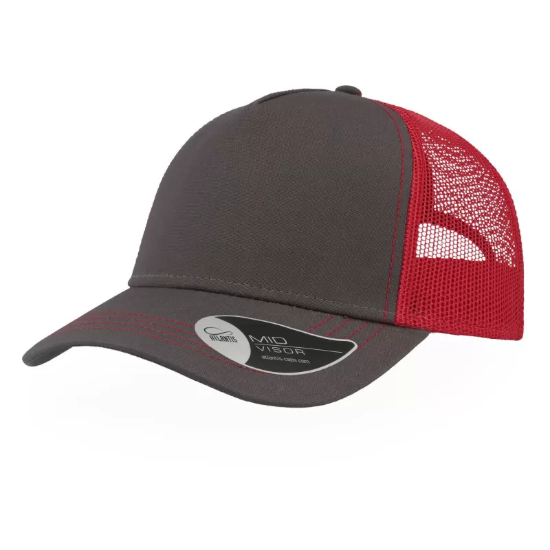 Casquette Rapper 5 panneaux en coton canvas, visière préformée, dos filet, 260 g/m²