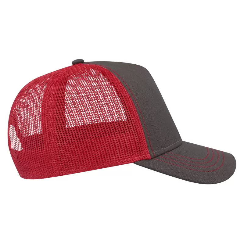 Casquette Rapper 5 panneaux en coton canvas, visière préformée, dos filet, 260 g/m²