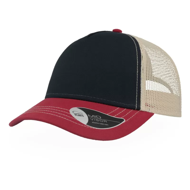 Casquette Rapper 5 panneaux en coton canvas, visière préformée, dos filet, 260 g/m²