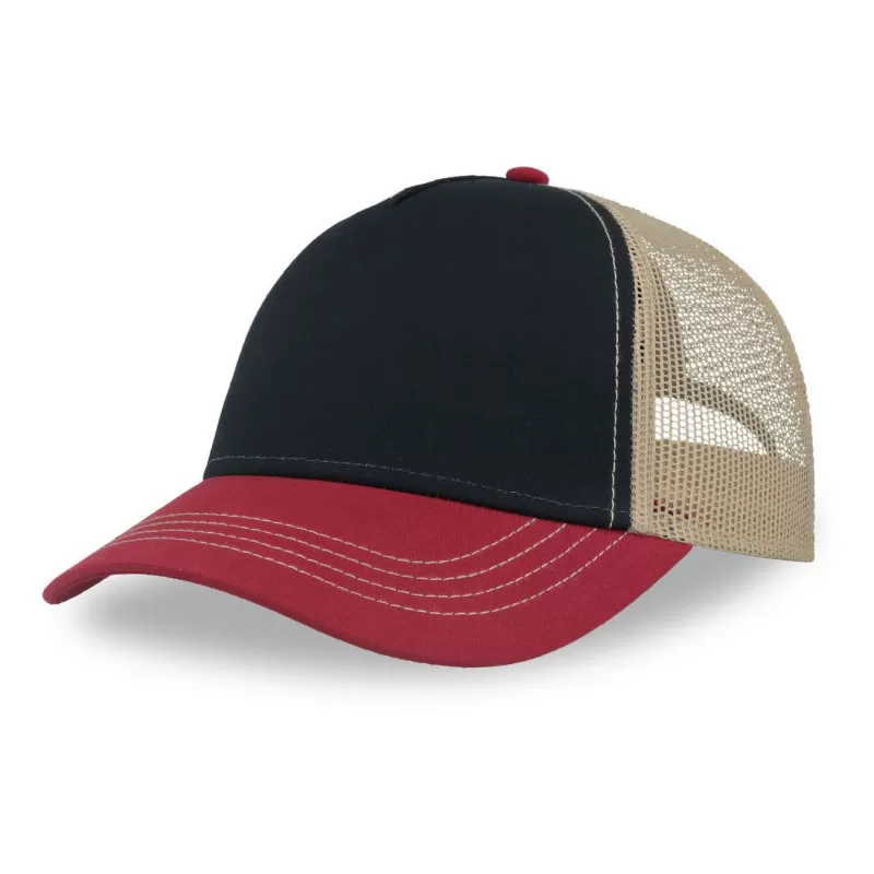 Casquette Rapper 5 panneaux en polyester recyclé, visière préformée, dos filet, 270 g/m²