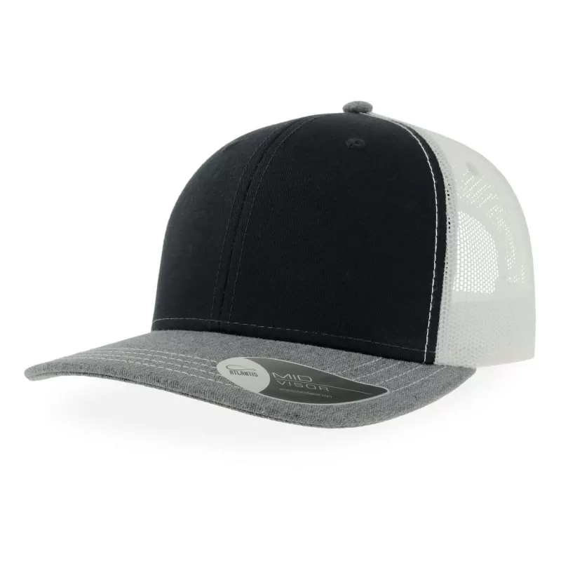 Casquette trucker 6 panneaux, coutures contrastées, en coton et polyester, 280 g/m²