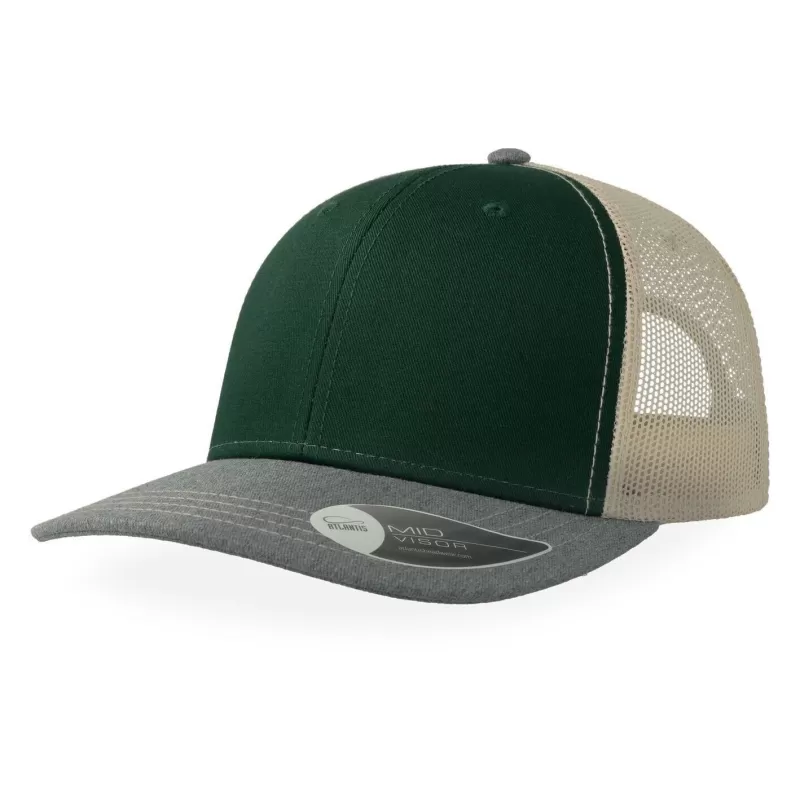 Casquette trucker 6 panneaux, coutures contrastées, en coton et polyester, 280 g/m²
