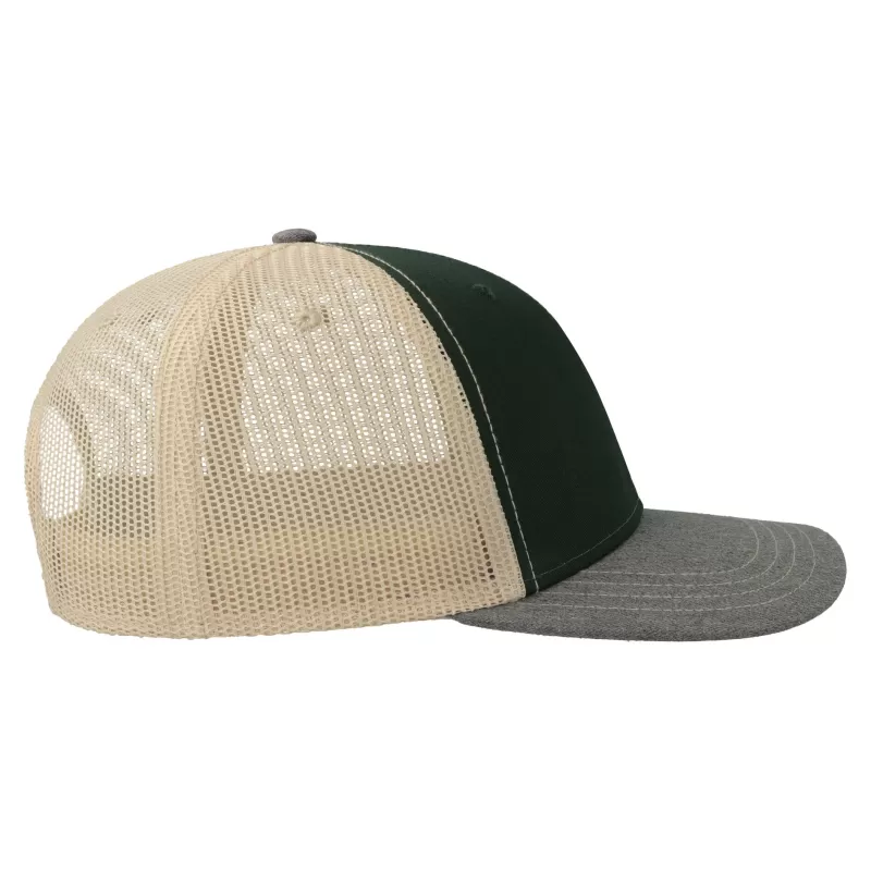Casquette trucker 6 panneaux, coutures contrastées, en coton et polyester, 280 g/m²