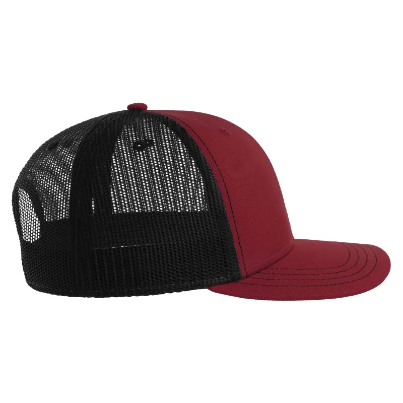 Casquette trucker 6 panneaux, coutures contrastées, en coton et polyester, 280 g/m²