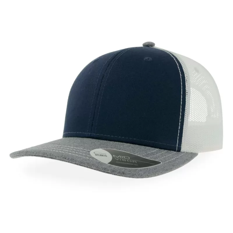 Casquette trucker 6 panneaux, coutures contrastées, en coton et polyester, 280 g/m²