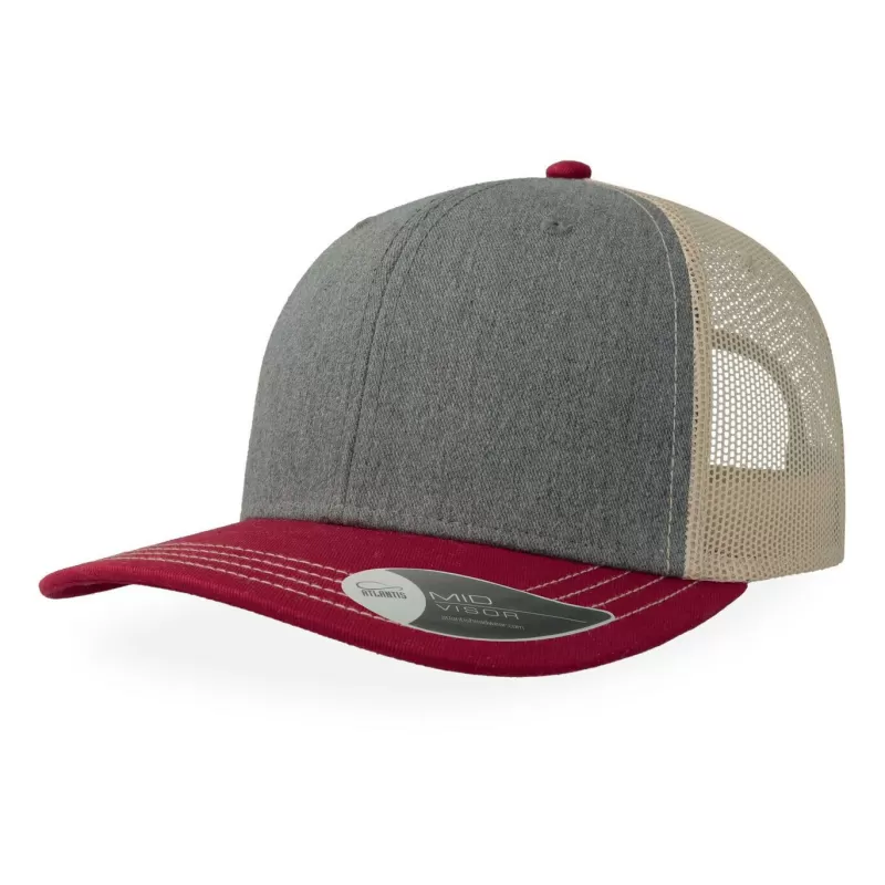 Casquette trucker 6 panneaux, coutures contrastées, en coton et polyester, 280 g/m²
