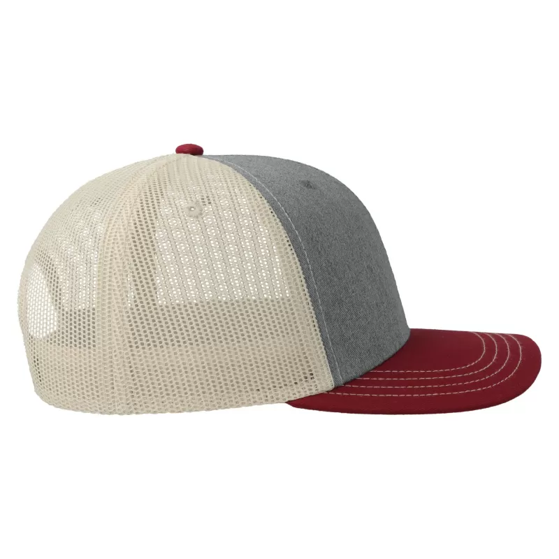 Casquette trucker 6 panneaux, coutures contrastées, en coton et polyester, 280 g/m²