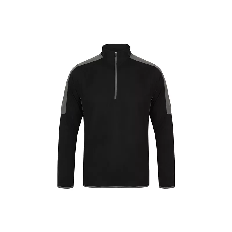Sweat de sport bicolore col 1/4 zip en polyester, panneaux contrastants, 165 g/m²