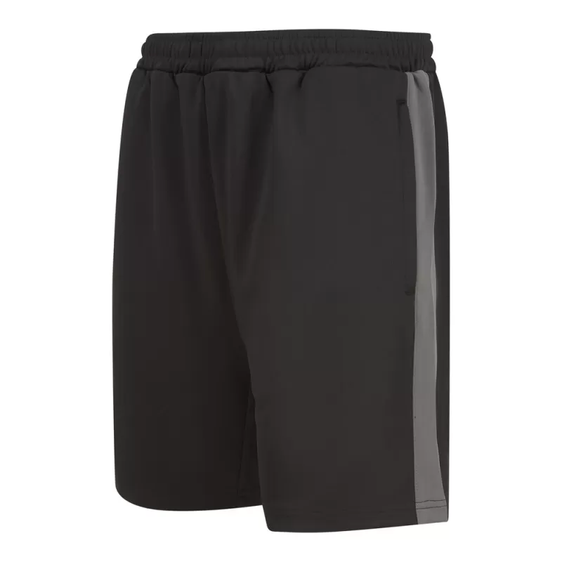 Short de sport bicolore en polyester, poches zippées, taille élastique, 250 g/m²