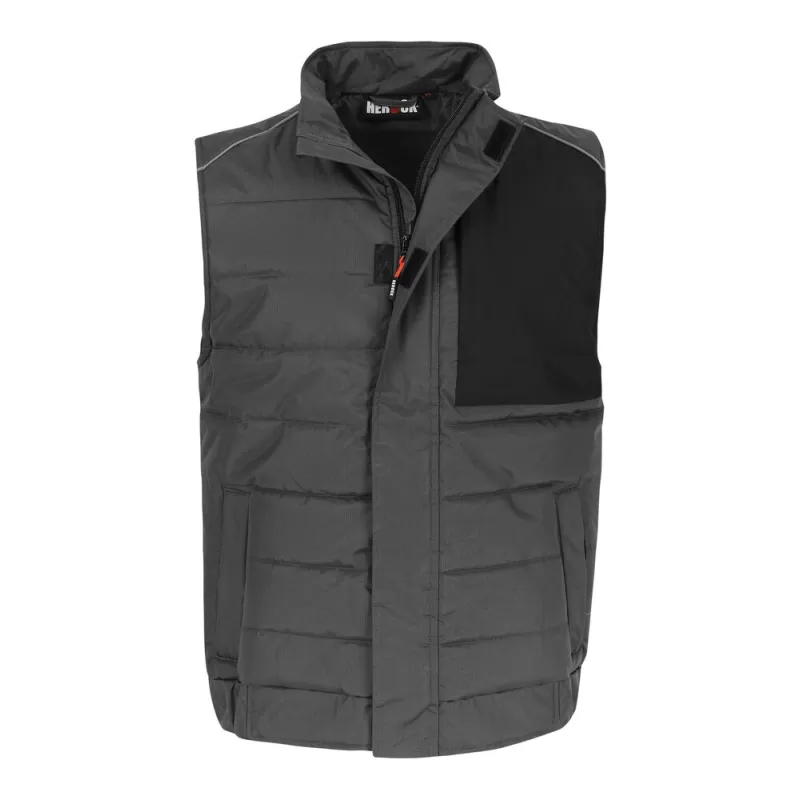 Bodywarmer de travail matelassé multi-poches déperlant, liseré réfléchissant dans le dos