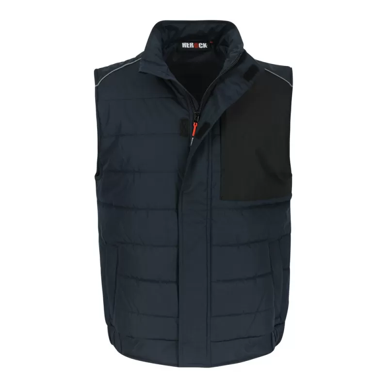 Bodywarmer de travail matelassé multi-poches déperlant, liseré réfléchissant dans le dos