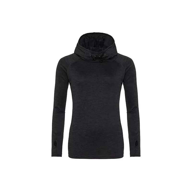 T-shirt femme à capuche enroulable, coupe slim, manches longues raglan, 210 g/m²