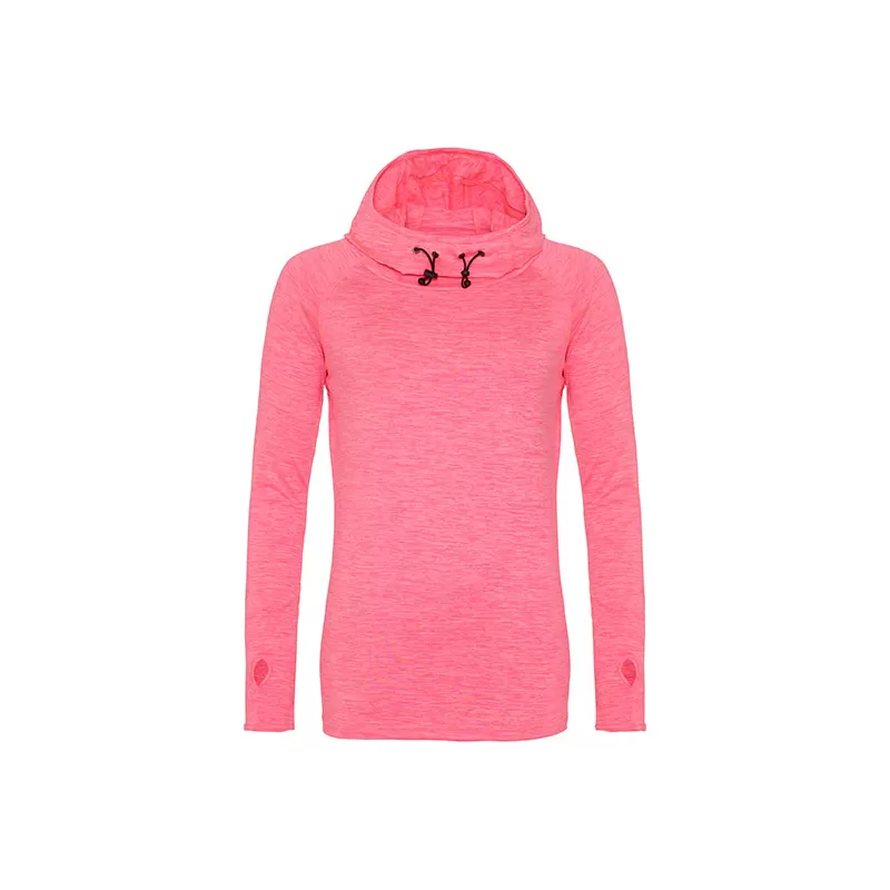 T-shirt femme à capuche enroulable, coupe slim, manches longues raglan, 210 g/m²