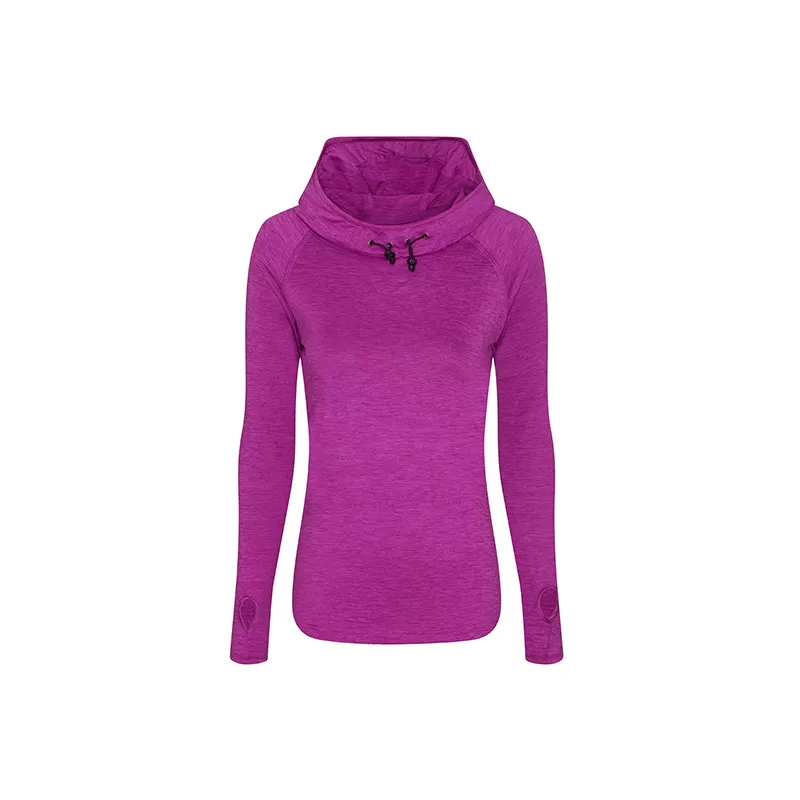 T-shirt femme à capuche enroulable, coupe slim, manches longues raglan, 210 g/m²