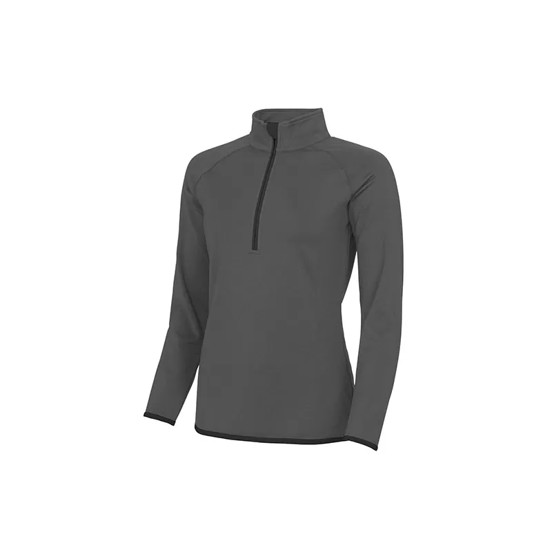 Sweat de sport femme col zippé, matière stretch, détails réfléchissants, 280 g/m²