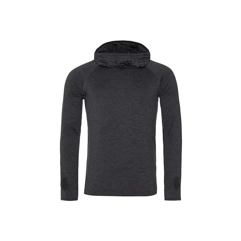 T-shirt homme à capuche enroulable, coupe slim, manches longues raglan, 210 g/m²