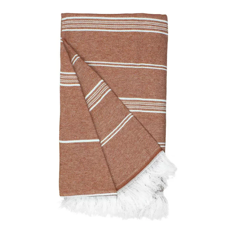Fouta rayé en coton et polyester recyclé avec franges, séchage rapide, 275 g/m²