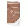 Fouta rayé en coton et polyester recyclé avec franges, séchage rapide, 275 g/m²